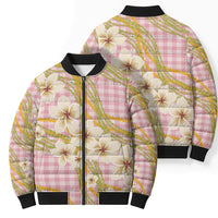 Akala Hamele Palaka Plumeria Bomber Puffer Jacket Puakenikeni and Maile Lei LT9 - Polynesian Pride