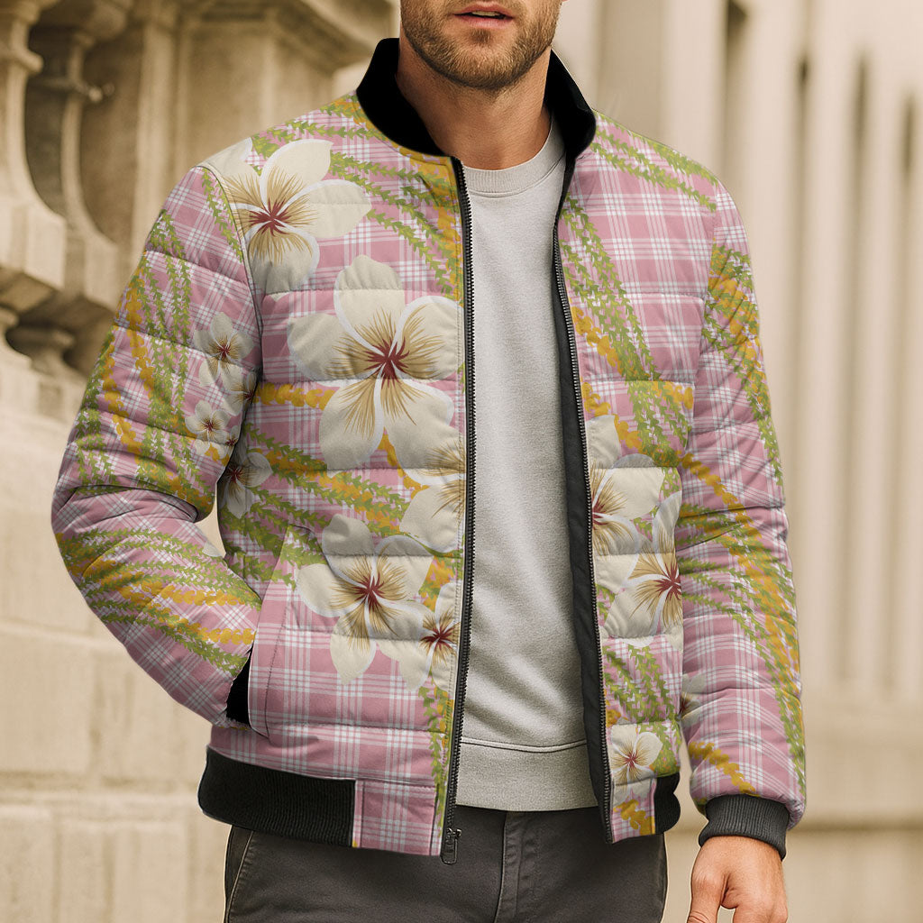 Akala Hamele Palaka Plumeria Bomber Puffer Jacket Puakenikeni and Maile Lei LT9 - Polynesian Pride