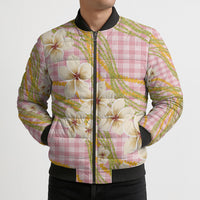 Akala Hamele Palaka Plumeria Bomber Puffer Jacket Puakenikeni and Maile Lei LT9 - Polynesian Pride