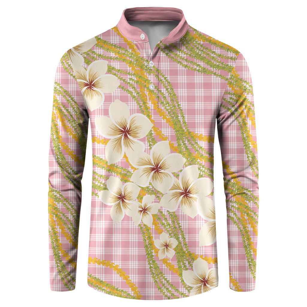 Akala Hamele Palaka Plumeria Button Sweatshirt Puakenikeni and Maile Lei LT9 Dusty Rose - Polynesian Pride