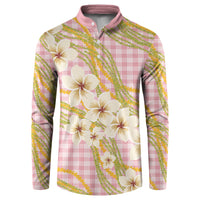 Akala Hamele Palaka Plumeria Button Sweatshirt Puakenikeni and Maile Lei LT9 Dusty Rose - Polynesian Pride