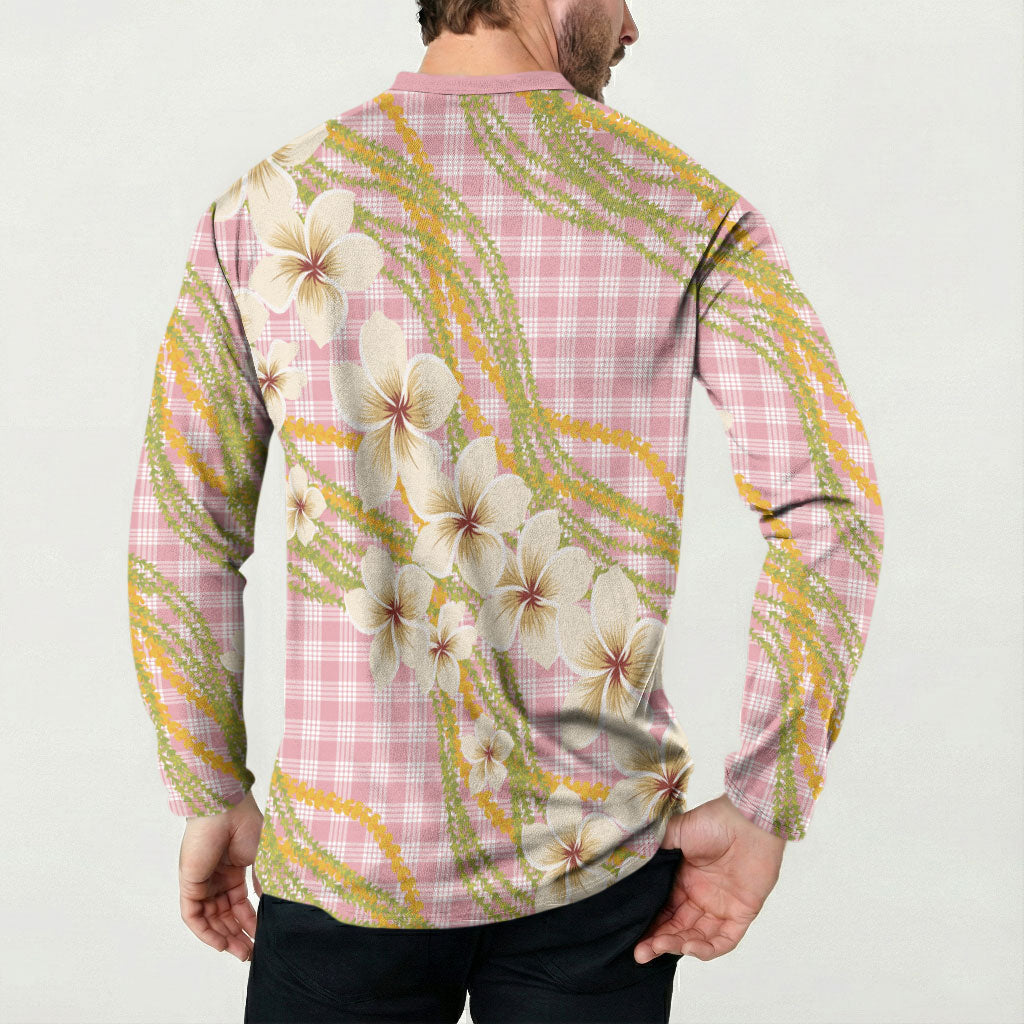 Akala Hamele Palaka Plumeria Button Sweatshirt Puakenikeni and Maile Lei LT9 - Polynesian Pride