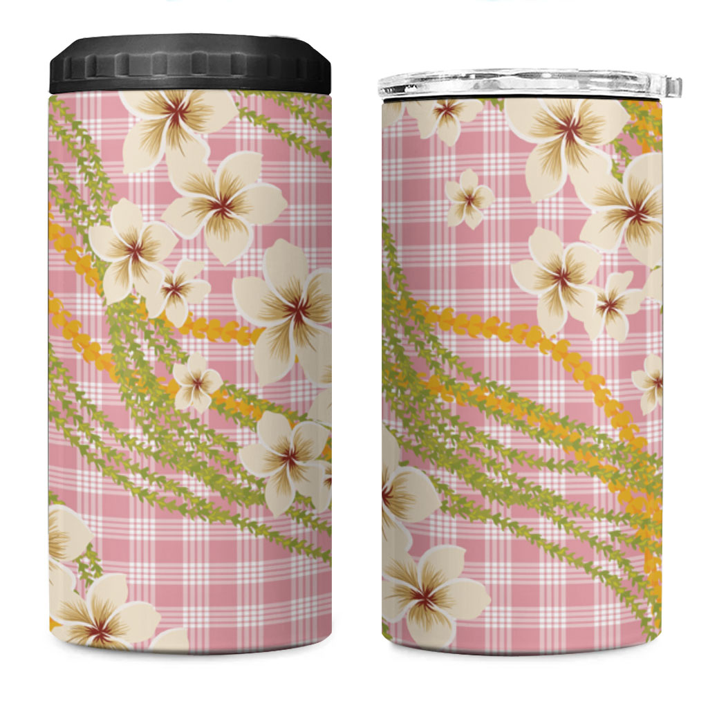 Akala Hamele Palaka Plumeria 4 in 1 Can Cooler Tumbler Puakenikeni and Maile Lei LT9 One Size: 16 oz Dusty Rose - Polynesian Pride