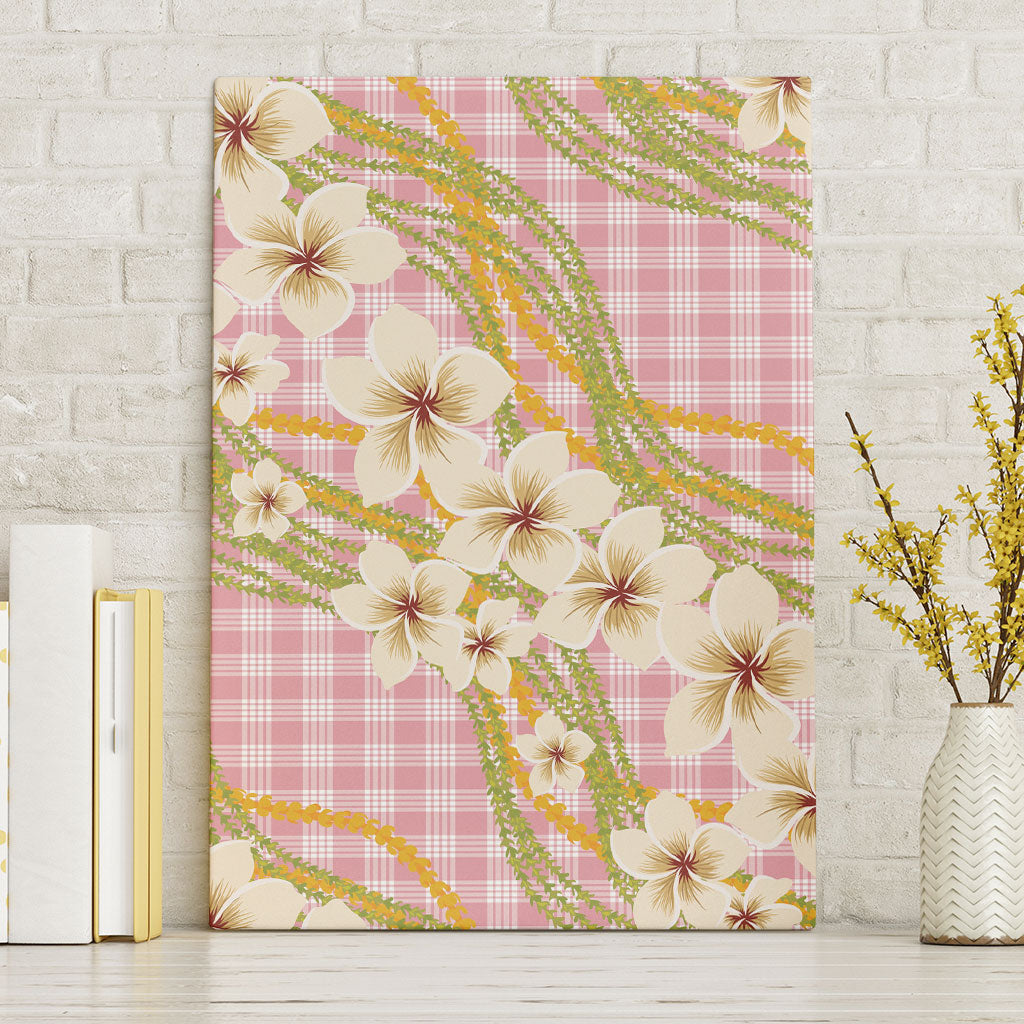Akala Hamele Palaka Plumeria Canvas Wall Art Puakenikeni and Maile Lei LT9 Without Frame Dusty Rose - Polynesian Pride