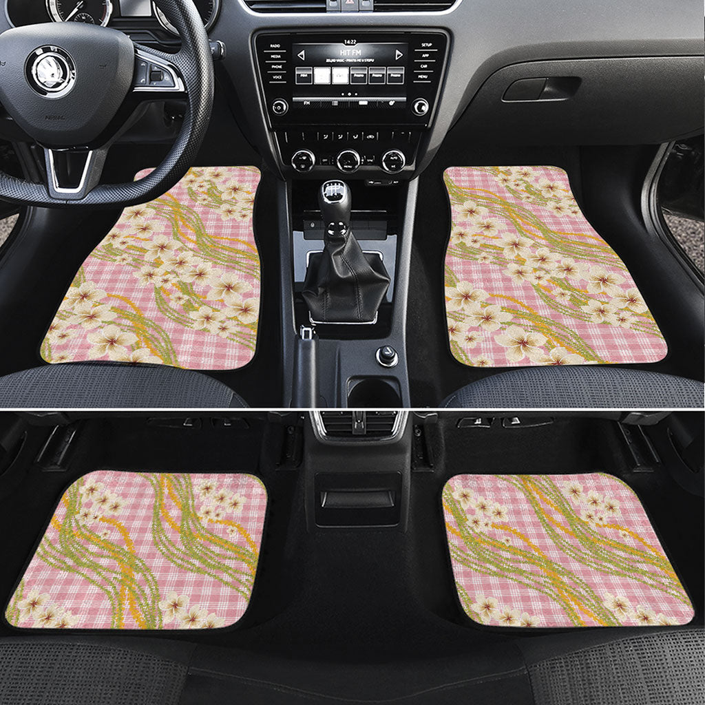 Akala Hamele Palaka Plumeria Car Mats Puakenikeni and Maile Lei LT9 Set 4pcs Dusty Rose - Polynesian Pride