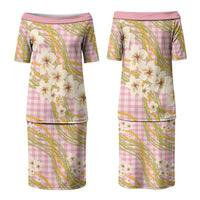 Akala Hamele Palaka Plumeria Couples Matching Puletasi and Long Sleeve Button Shirt Puakenikeni and Maile Lei LT9 - Polynesian Pride
