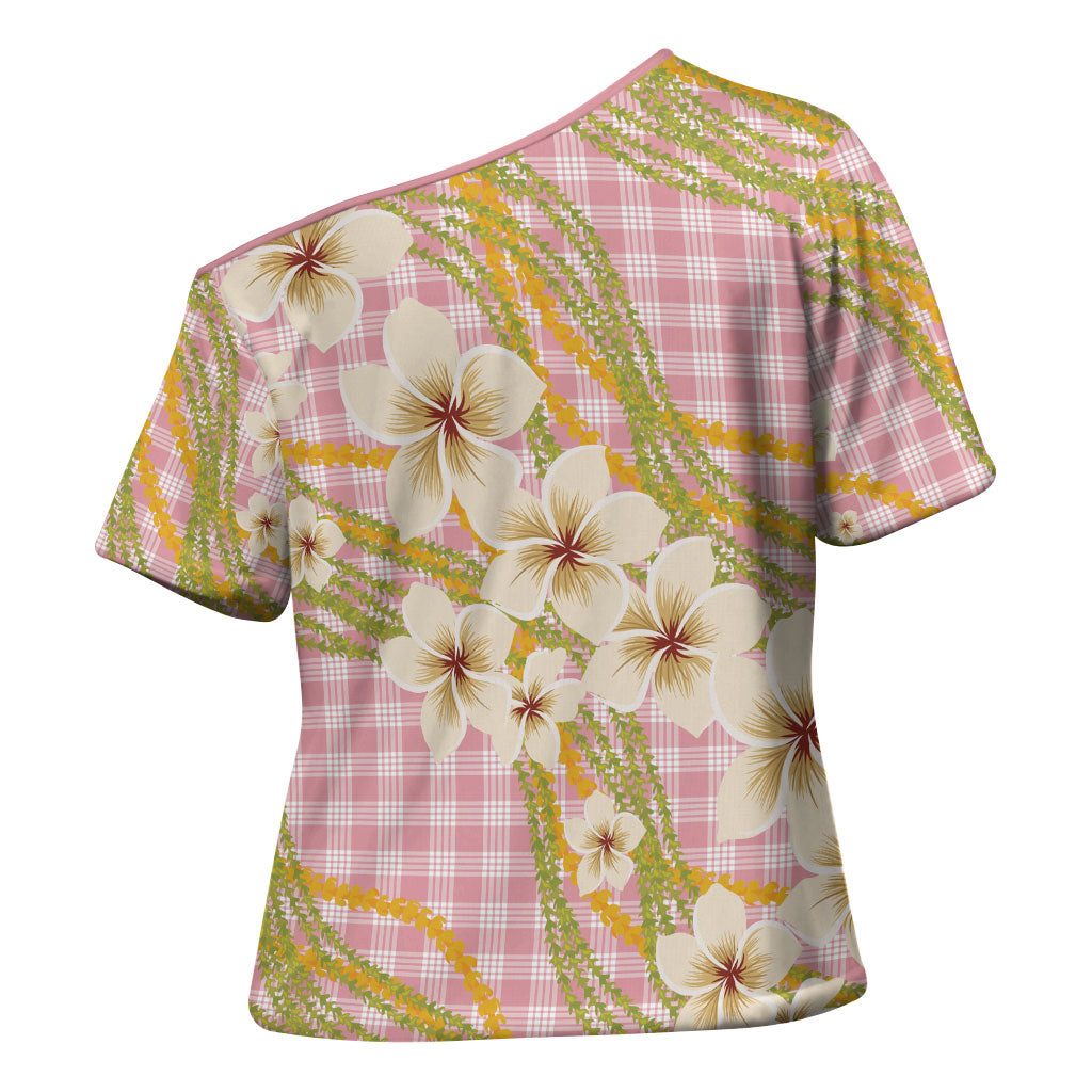 Akala Hamele Palaka Plumeria Cross Shoulder Shirt Puakenikeni and Maile Lei LT9 - Polynesian Pride