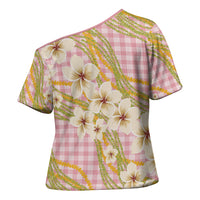 Akala Hamele Palaka Plumeria Cross Shoulder Shirt Puakenikeni and Maile Lei LT9 - Polynesian Pride
