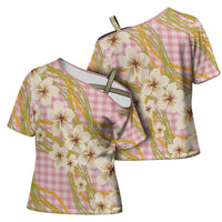 Akala Hamele Palaka Plumeria Cross Shoulder Shirt Puakenikeni and Maile Lei LT9 - Polynesian Pride