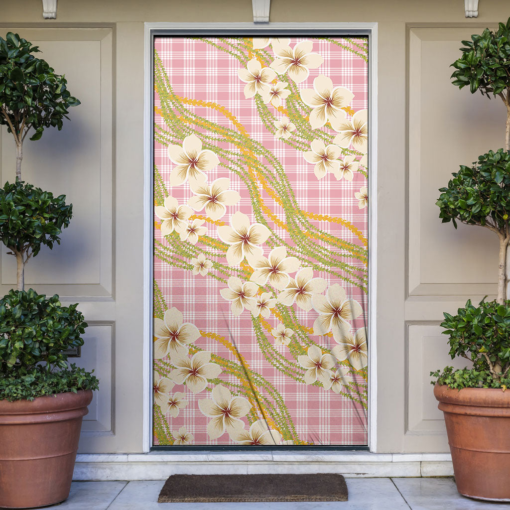 Akala Hamele Palaka Plumeria Door Cover Puakenikeni and Maile Lei LT9 Dusty Rose - Polynesian Pride