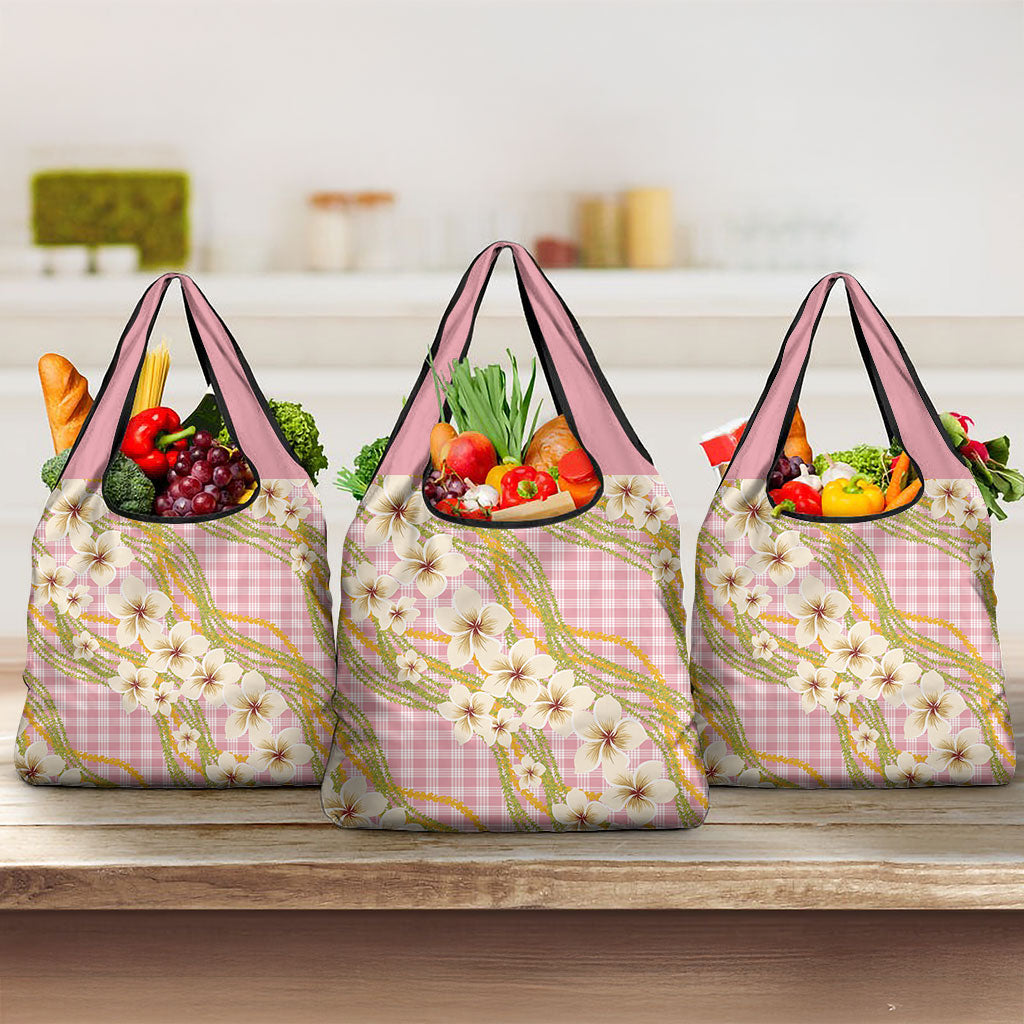 Akala Hamele Palaka Plumeria Grocery Bag Puakenikeni and Maile Lei LT9 3-pack One Size Dusty Rose - Polynesian Pride