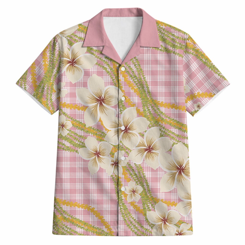 Akala Hamele Palaka Plumeria Hawaiian Shirt Puakenikeni and Maile Lei LT9 Dusty Rose - Polynesian Pride