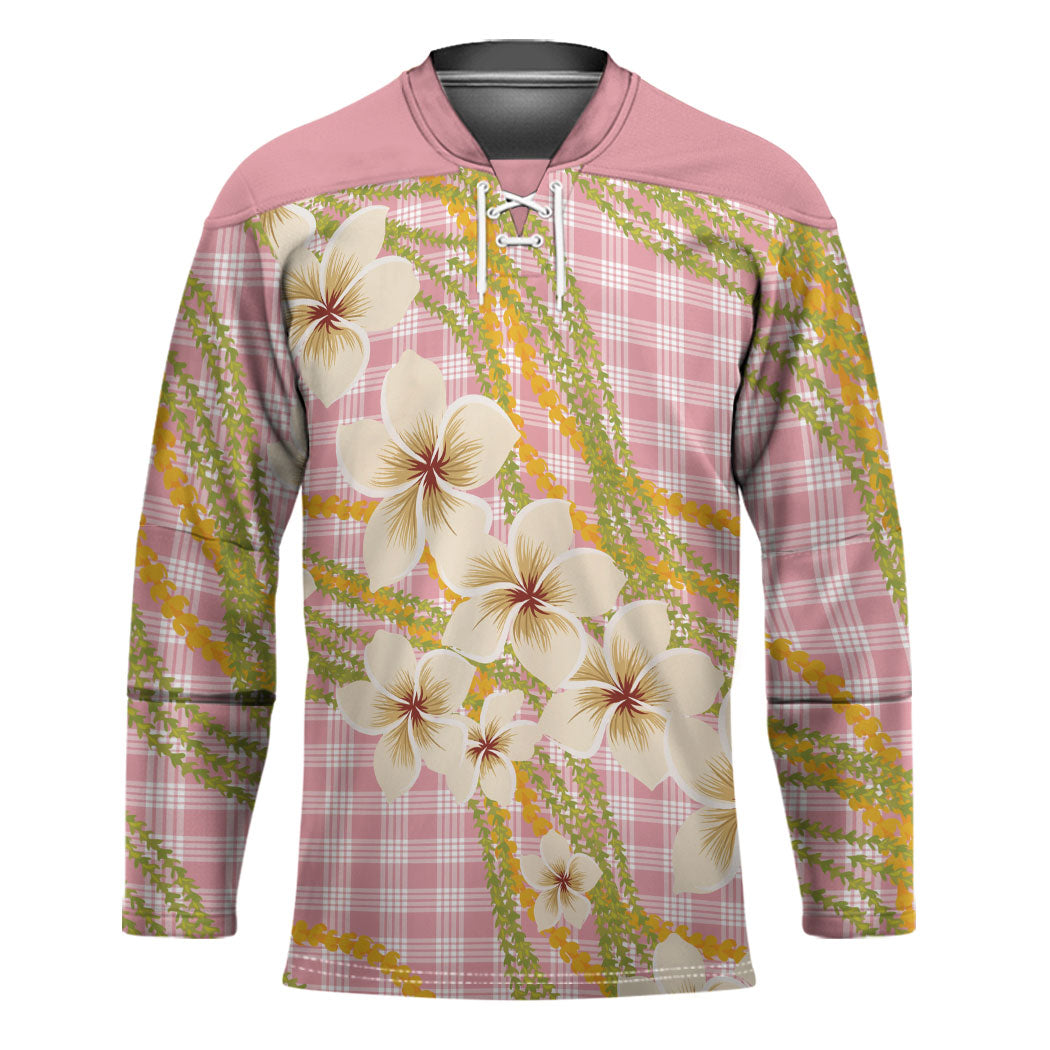 Akala Hamele Palaka Plumeria Hockey Jersey Puakenikeni and Maile Lei LT9 Unisex Dusty Rose - Polynesian Pride