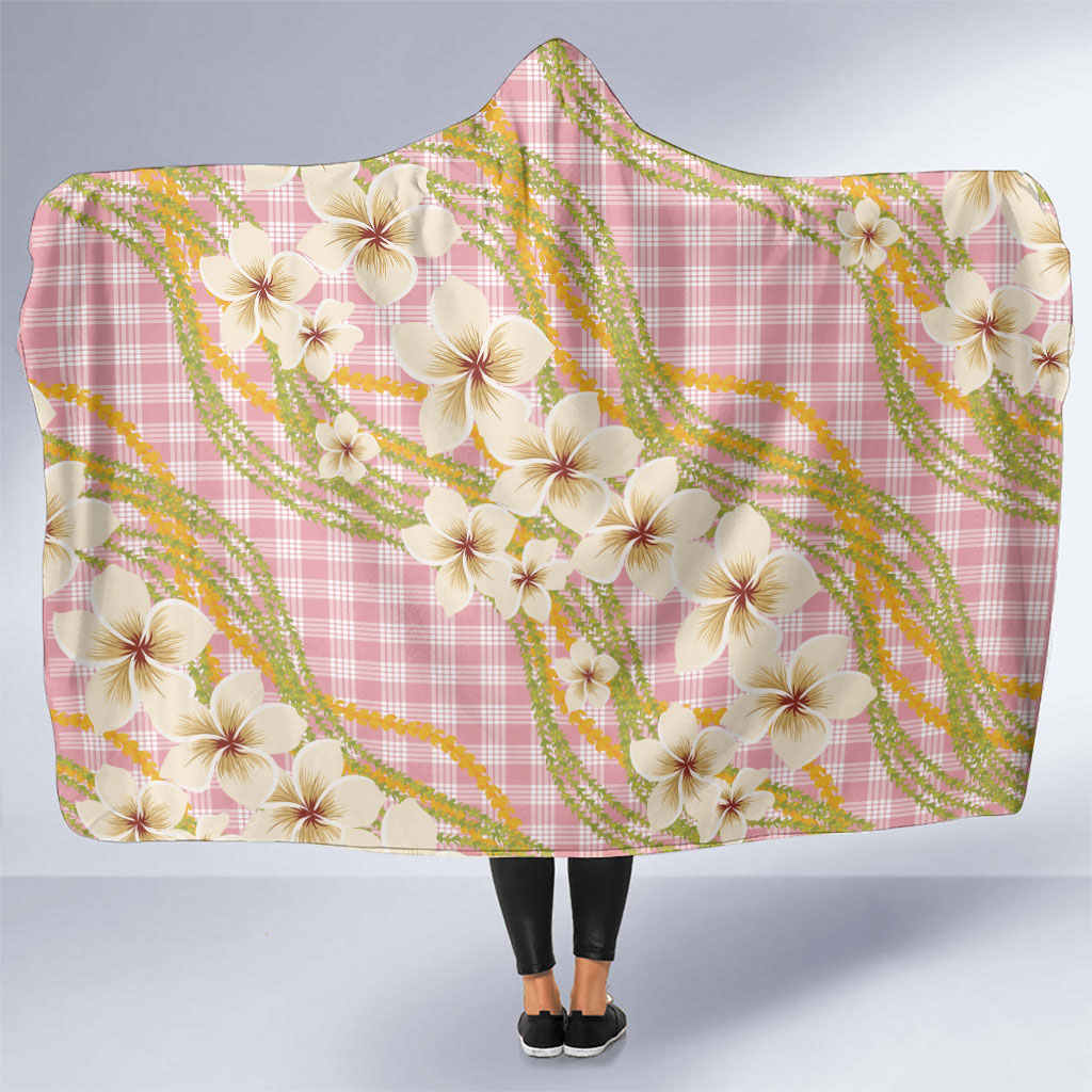 Akala Hamele Palaka Plumeria Hooded Blanket Puakenikeni and Maile Lei LT9 One Size Dusty Rose - Polynesian Pride