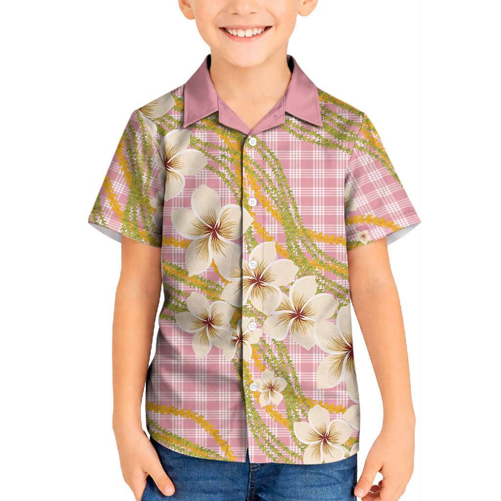 Akala Hamele Palaka Plumeria Kid Hawaiian Shirt Puakenikeni and Maile Lei LT9 Kid Dusty Rose - Polynesian Pride