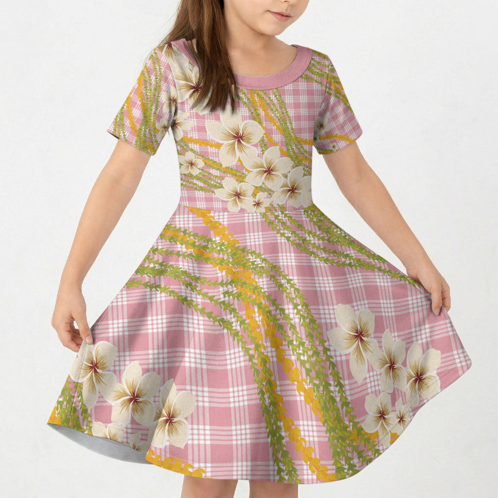 Akala Hamele Palaka Plumeria Kid Short Sleeve Dress Puakenikeni and Maile Lei LT9 KID Dusty Rose - Polynesian Pride