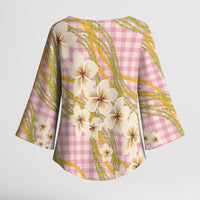 Akala Hamele Palaka Plumeria Kimono Sleeve Blouse Puakenikeni and Maile Lei LT9 - Polynesian Pride