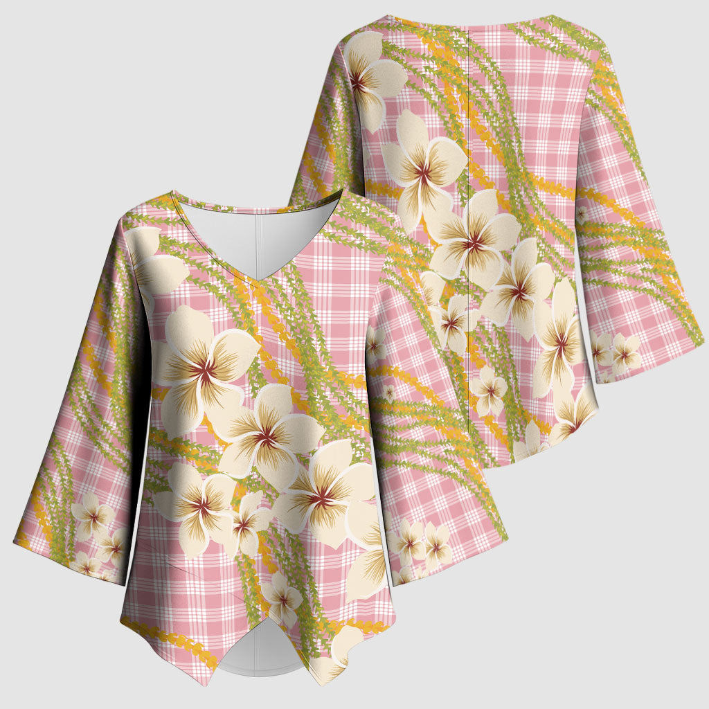 Akala Hamele Palaka Plumeria Kimono Sleeve Blouse Puakenikeni and Maile Lei LT9 - Polynesian Pride