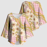 Akala Hamele Palaka Plumeria Kimono Sleeve Blouse Puakenikeni and Maile Lei LT9 - Polynesian Pride