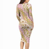 Akala Hamele Palaka Plumeria Long Sleeve Bodycon Dress Puakenikeni and Maile Lei LT9 - Polynesian Pride