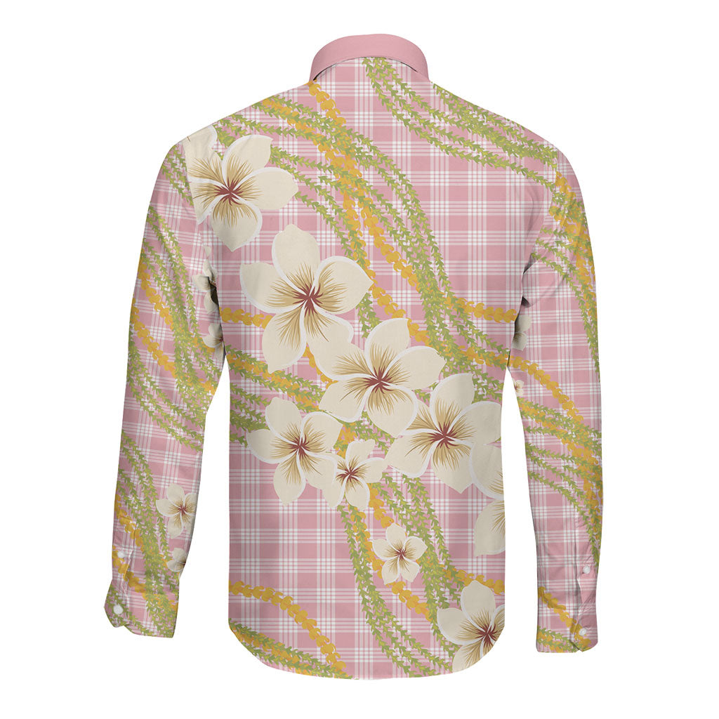 Akala Hamele Palaka Plumeria Long Sleeve Button Shirt Puakenikeni and Maile Lei LT9 - Polynesian Pride