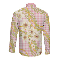 Akala Hamele Palaka Plumeria Long Sleeve Button Shirt Puakenikeni and Maile Lei LT9 - Polynesian Pride