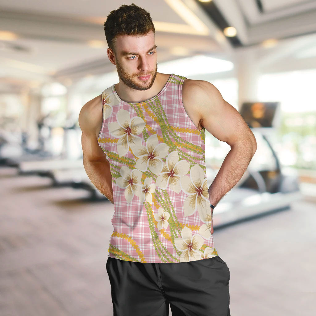 Akala Hamele Palaka Plumeria Men Tank Top Puakenikeni and Maile Lei LT9 Dusty Rose - Polynesian Pride