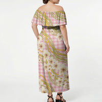 Akala Hamele Palaka Plumeria Off Shoulder Maxi Dress Puakenikeni and Maile Lei LT9 - Polynesian Pride