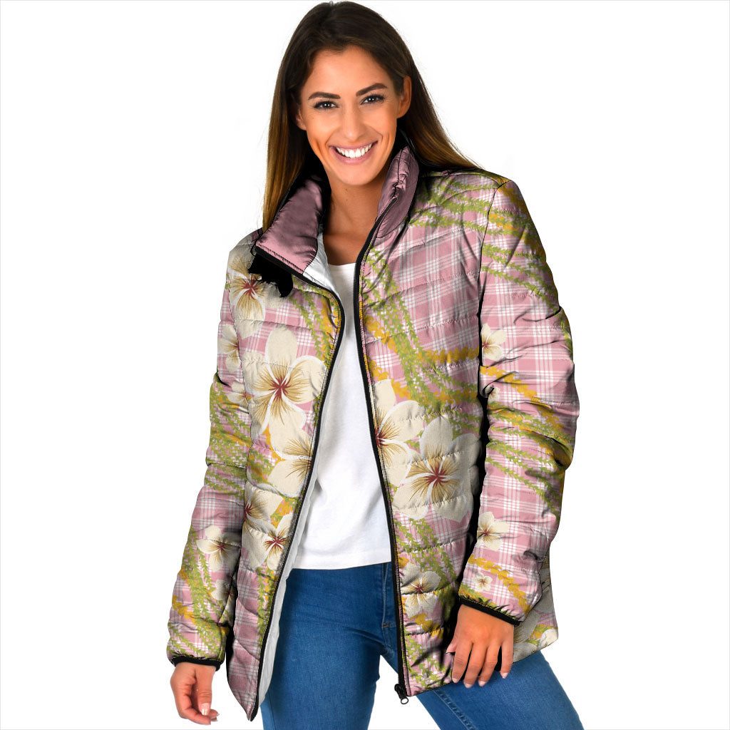 Akala Hamele Palaka Plumeria Padded Jacket Puakenikeni and Maile Lei LT9 Women Dusty Rose - Polynesian Pride