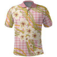 Akala Hamele Palaka Plumeria Polo Shirt Puakenikeni and Maile Lei LT9 Dusty Rose - Polynesian Pride