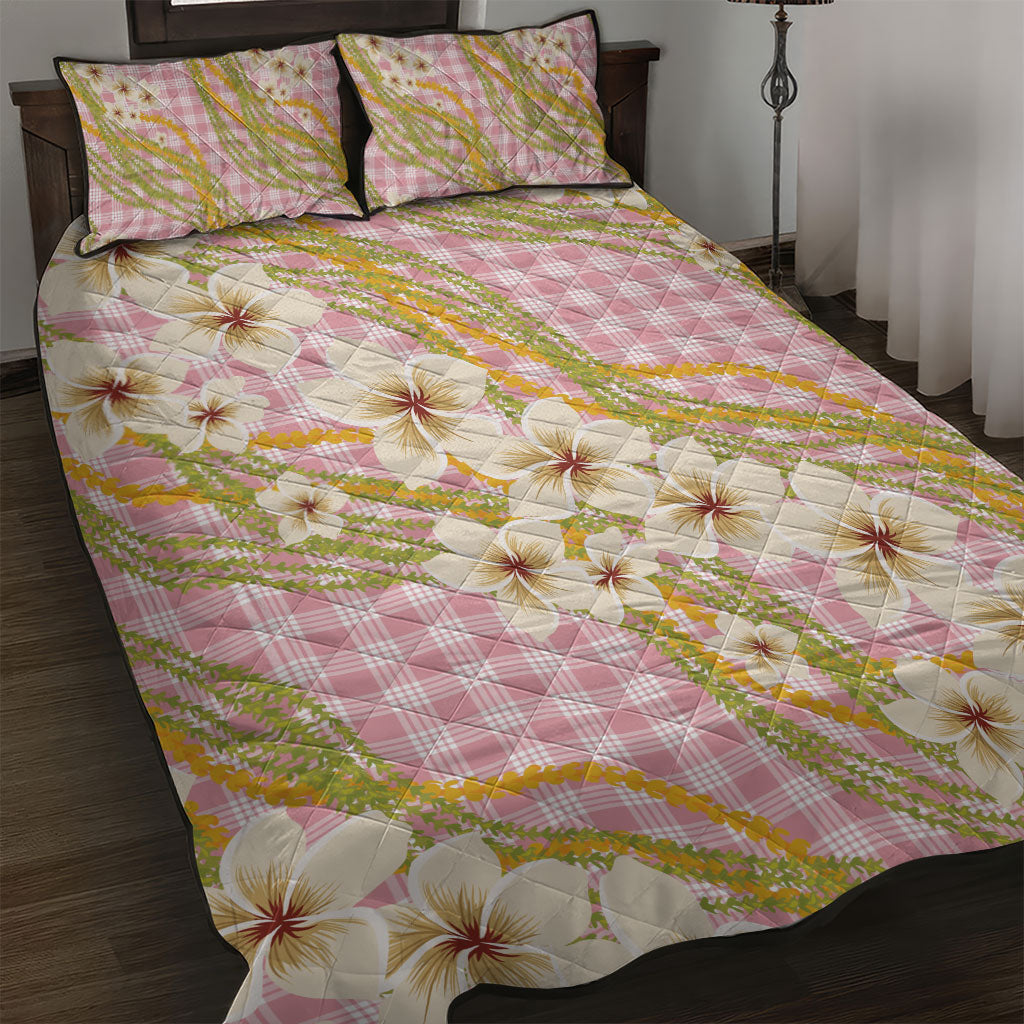 Akala Hamele Palaka Plumeria Quilt Bed Set Puakenikeni and Maile Lei LT9 Dusty Rose - Polynesian Pride