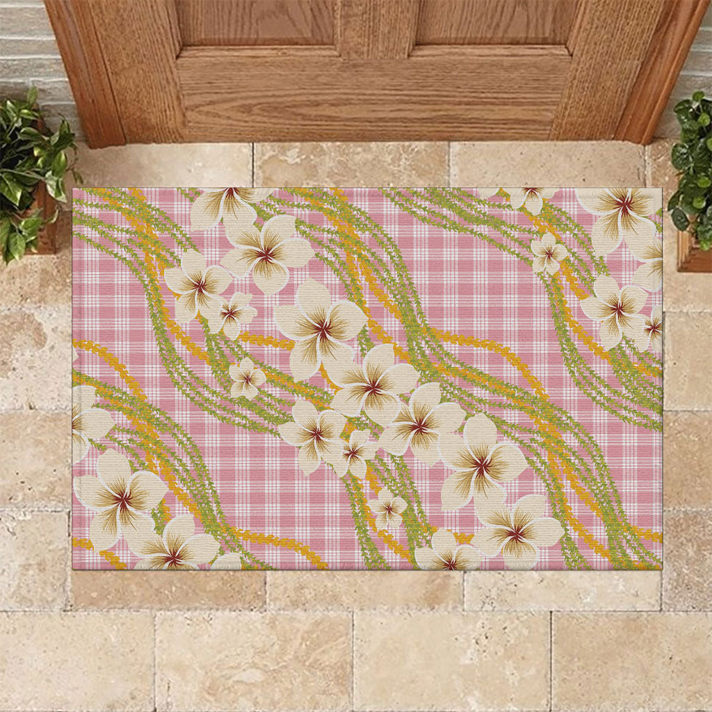 Akala Hamele Palaka Plumeria Rubber Doormat Puakenikeni and Maile Lei LT9 Dusty Rose - Polynesian Pride