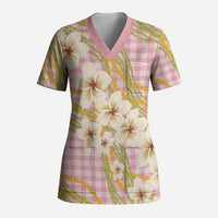 Akala Hamele Palaka Plumeria Scrub Top Puakenikeni and Maile Lei LT9 Adult Dusty Rose - Polynesian Pride