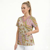 Akala Hamele Palaka Plumeria Scrub Top Puakenikeni and Maile Lei LT9 - Polynesian Pride
