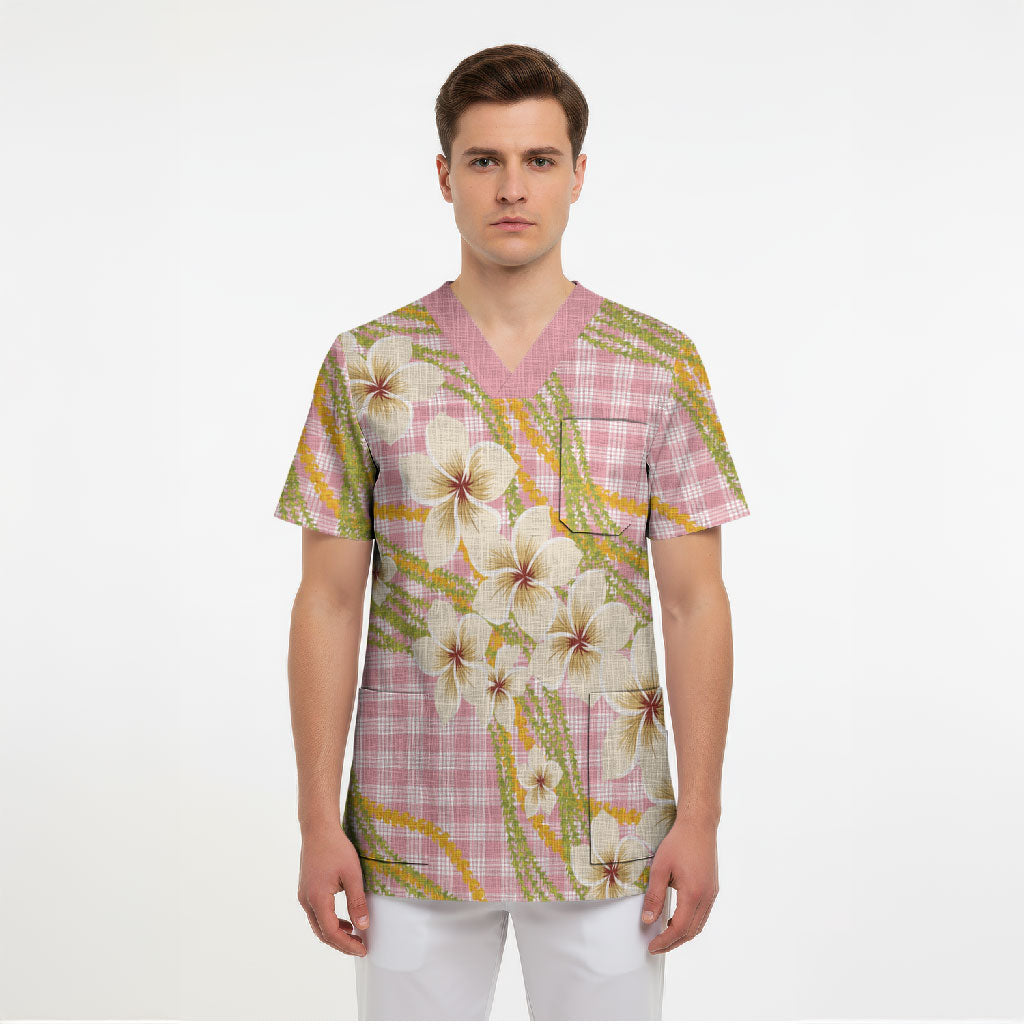 Akala Hamele Palaka Plumeria Scrub Top Puakenikeni and Maile Lei LT9 - Polynesian Pride