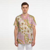 Akala Hamele Palaka Plumeria Scrub Top Puakenikeni and Maile Lei LT9 - Polynesian Pride