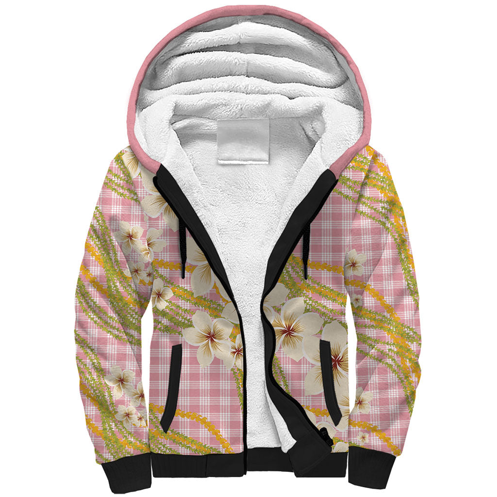 Akala Hamele Palaka Plumeria Sherpa Hoodie Puakenikeni and Maile Lei LT9 Unisex Dusty Rose - Polynesian Pride