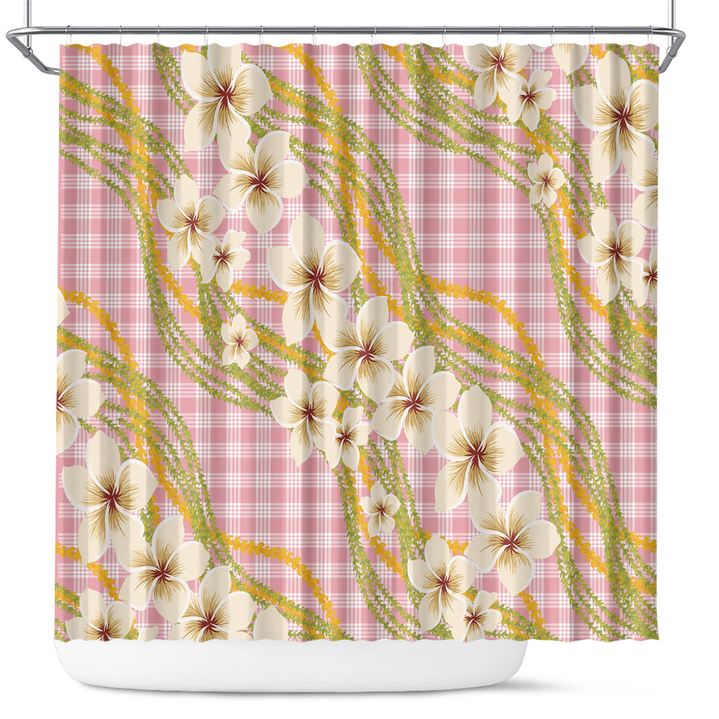 Akala Hamele Palaka Plumeria Shower Curtain Puakenikeni and Maile Lei LT9 Dusty Rose - Polynesian Pride