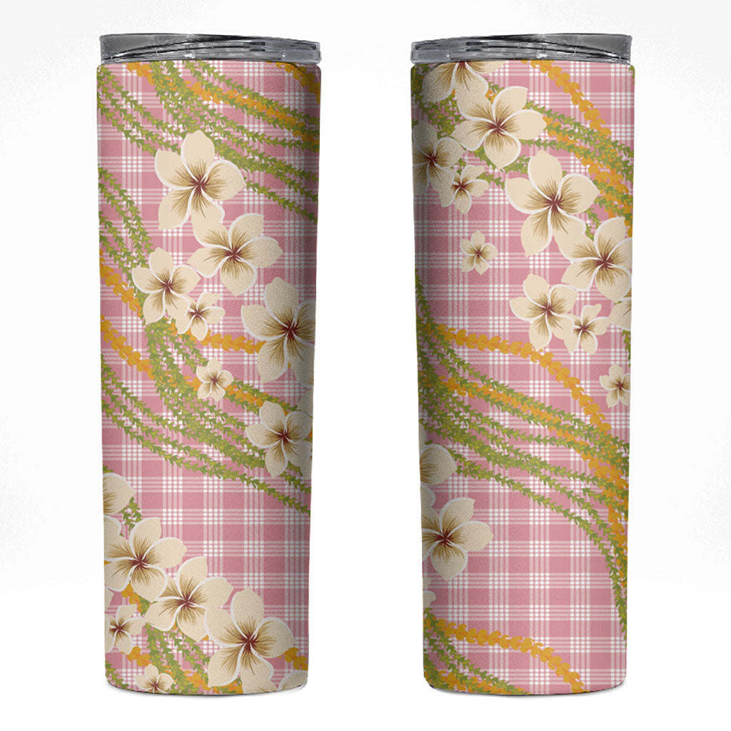 Akala Hamele Palaka Plumeria Skinny Tumbler Puakenikeni and Maile Lei LT9 Dusty Rose - Polynesian Pride