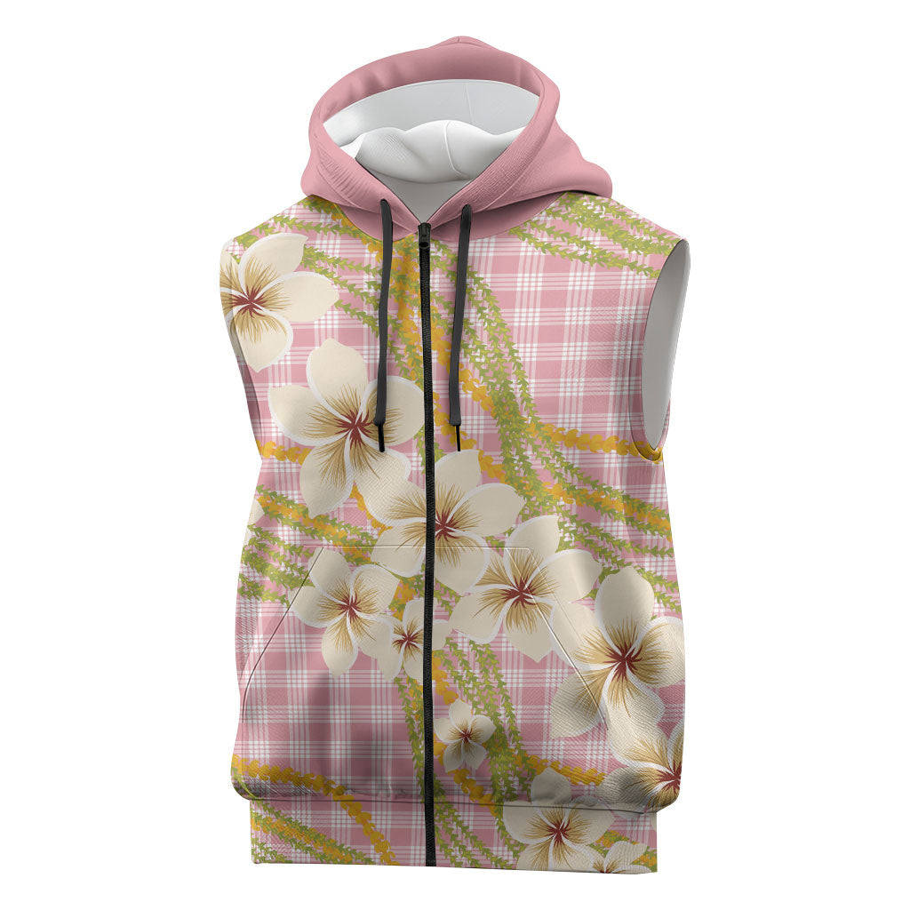 Akala Hamele Palaka Plumeria Sleeveless Zip Hoodie Puakenikeni and Maile Lei LT9 Dusty Rose - Polynesian Pride
