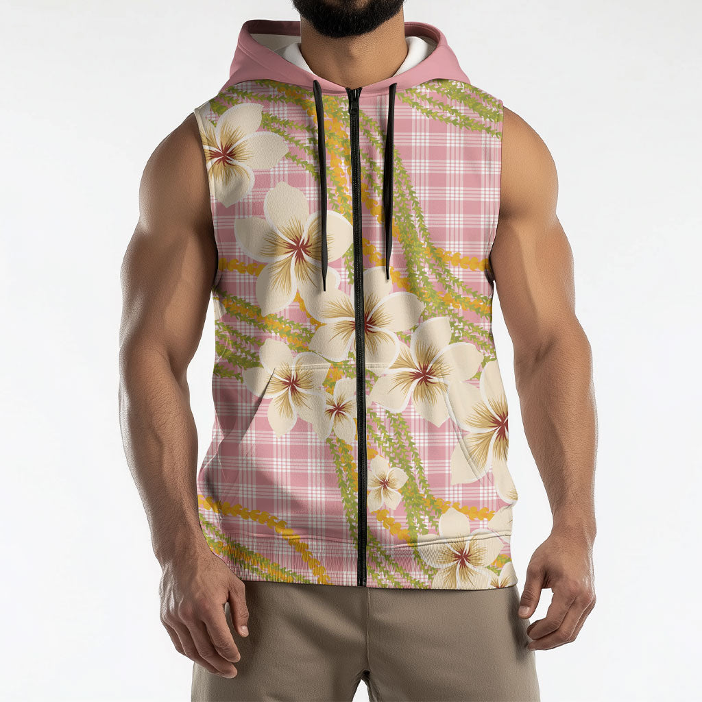 Akala Hamele Palaka Plumeria Sleeveless Zip Hoodie Puakenikeni and Maile Lei LT9 - Polynesian Pride