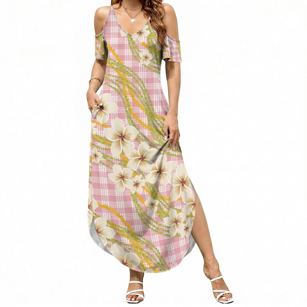 Akala Hamele Palaka Plumeria Summer Maxi Dress Puakenikeni and Maile Lei LT9 Women Dusty Rose - Polynesian Pride