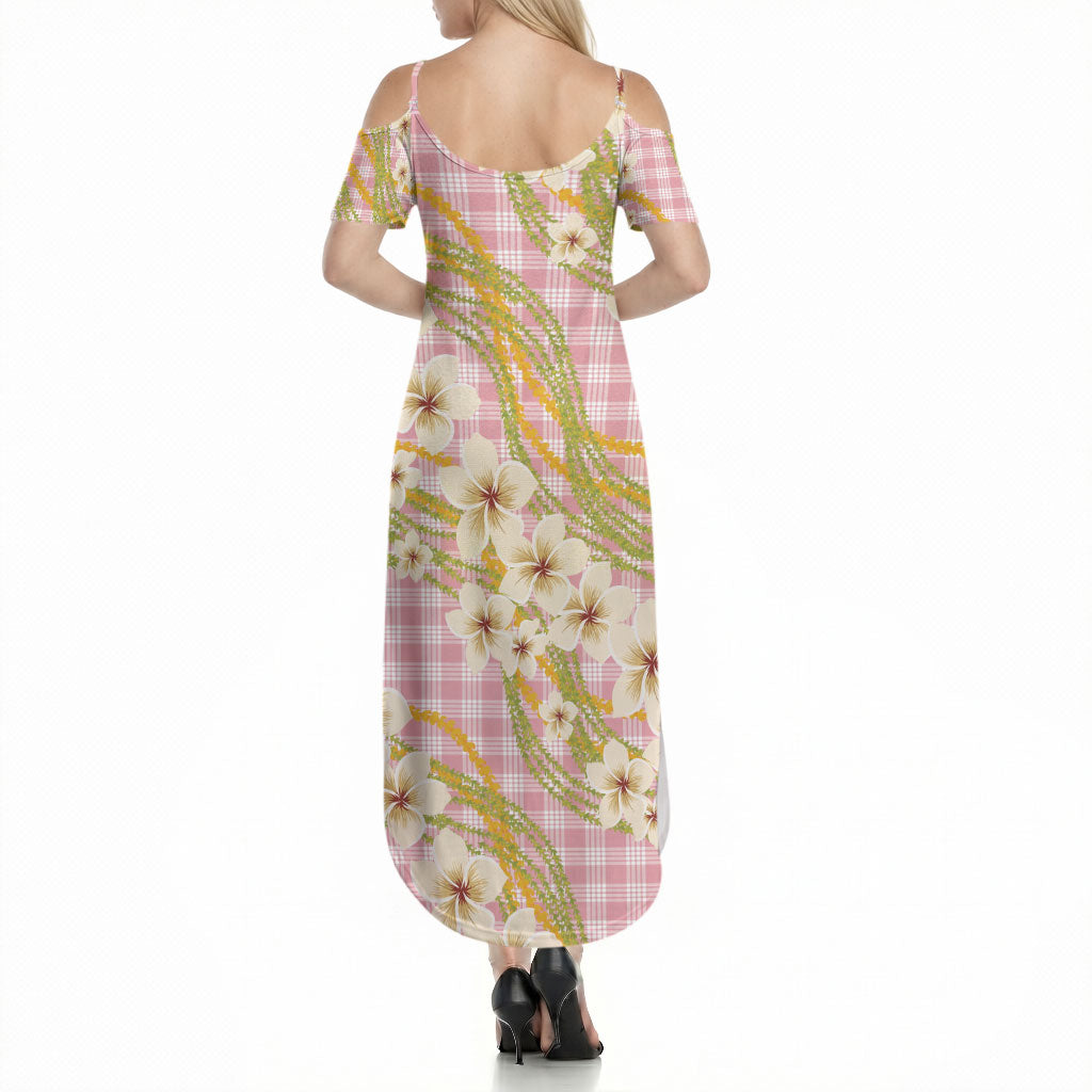 Akala Hamele Palaka Plumeria Summer Maxi Dress Puakenikeni and Maile Lei LT9 - Polynesian Pride
