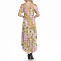 Akala Hamele Palaka Plumeria Summer Maxi Dress Puakenikeni and Maile Lei LT9 - Polynesian Pride