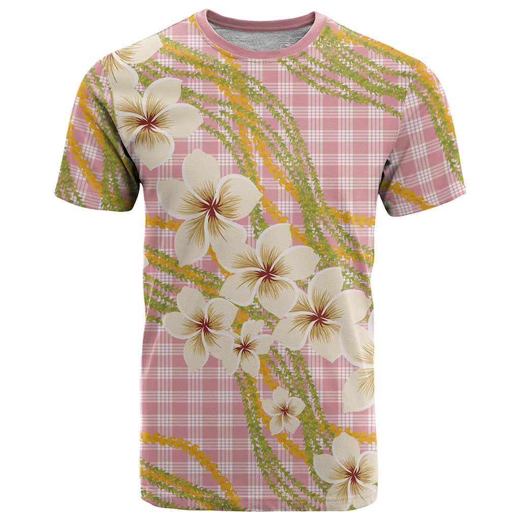 Akala Hamele Palaka Plumeria T Shirt Puakenikeni and Maile Lei LT9 Dusty Rose - Polynesian Pride