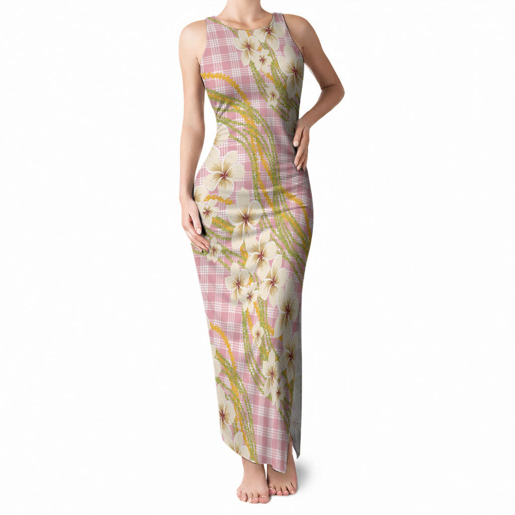 Akala Hamele Palaka Plumeria Tank Maxi Dress Puakenikeni and Maile Lei LT9 Women Dusty Rose - Polynesian Pride
