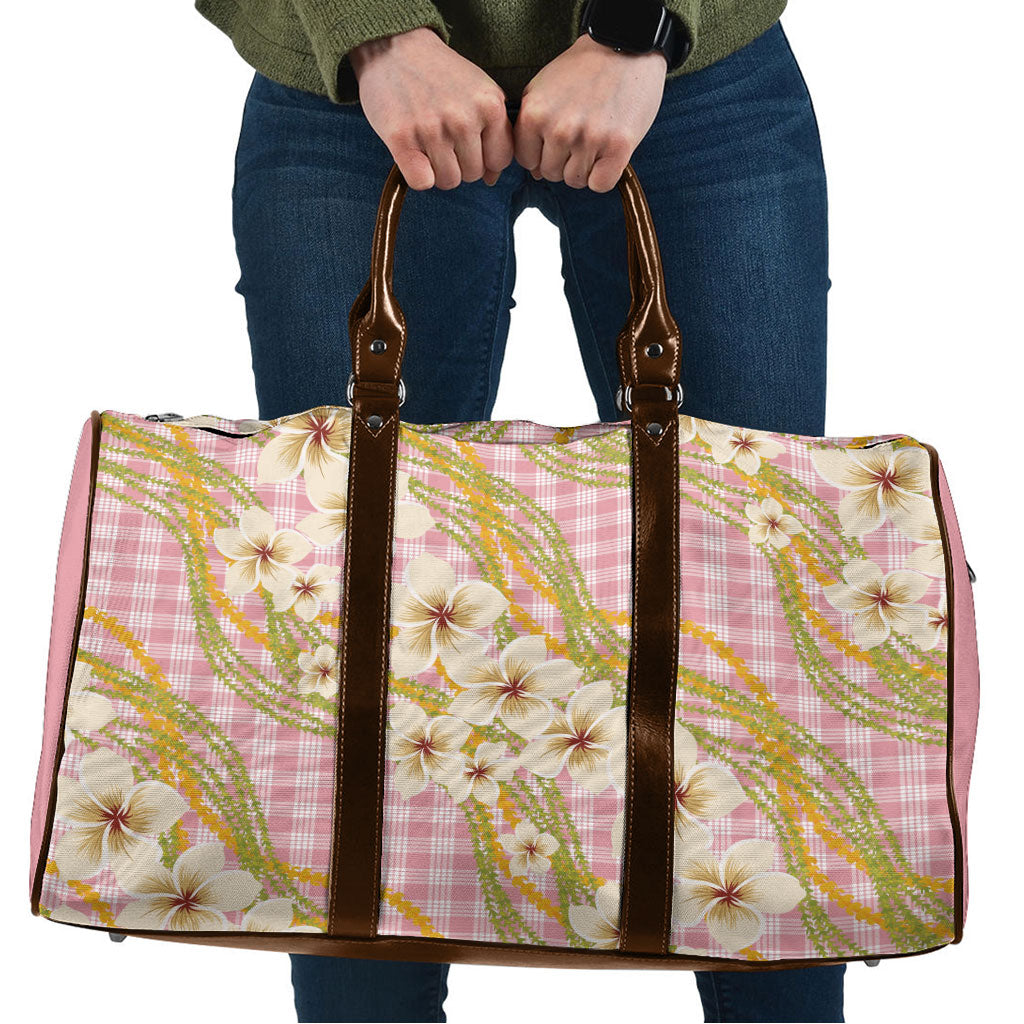 Akala Hamele Palaka Plumeria Travel Bag Puakenikeni and Maile Lei LT9 Dusty Rose - Polynesian Pride