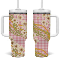 Akala Hamele Palaka Plumeria Tumbler With Handle Puakenikeni and Maile Lei LT9 One Size: 40 oz Dusty Rose - Polynesian Pride