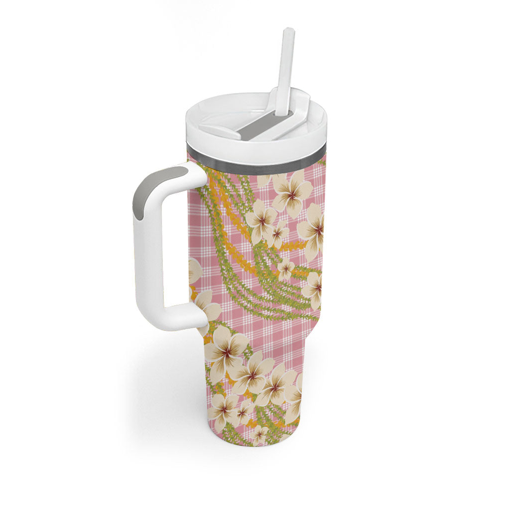 Akala Hamele Palaka Plumeria Tumbler With Handle Puakenikeni and Maile Lei LT9 - Polynesian Pride