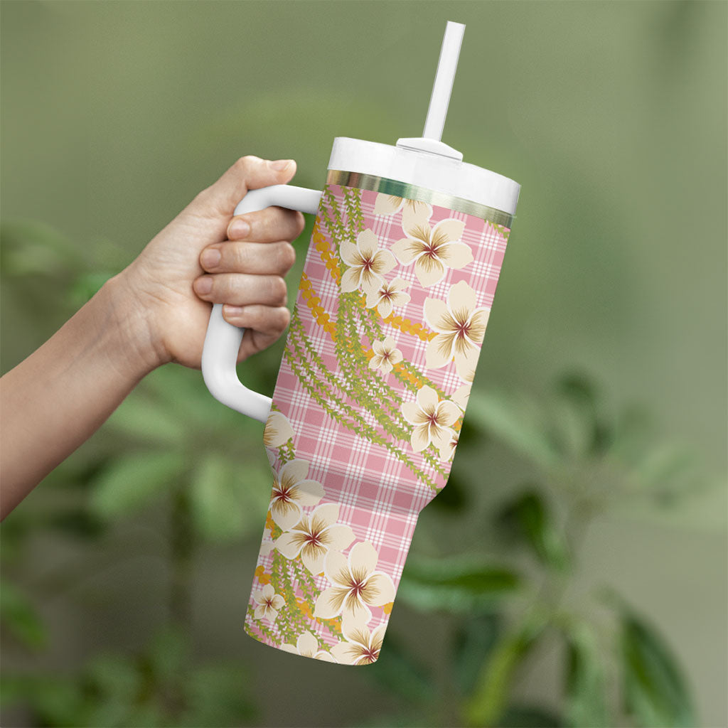 Akala Hamele Palaka Plumeria Tumbler With Handle Puakenikeni and Maile Lei LT9 - Polynesian Pride
